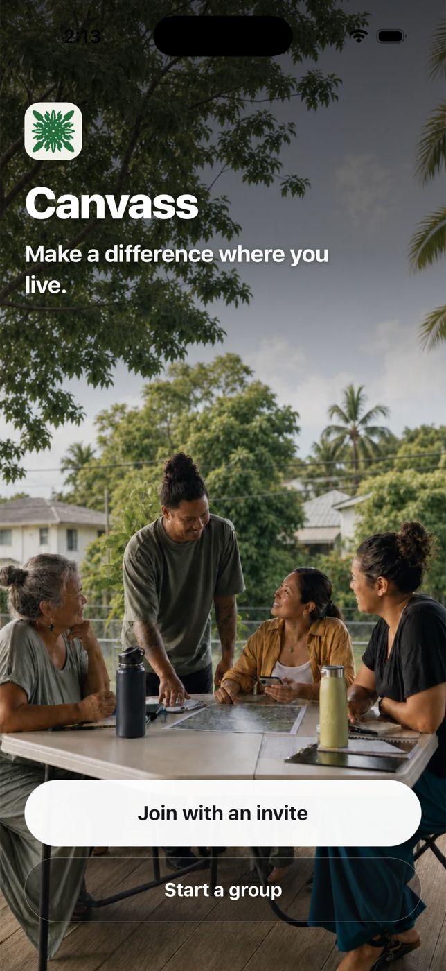 Canvass welcome screen